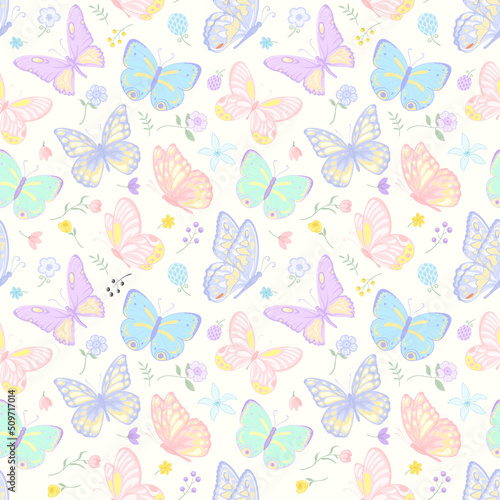 Wallpaper Mural illustration Beautiful butterfly and flower botanical leaf seamless pattern for love wedding valentines day or arrangement invitation design greeting card Torontodigital.ca