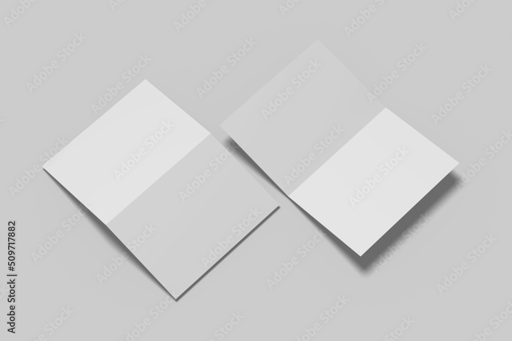 Realistic blank bifold brochure illustration for mockup. 3D Render. Realistic blank bifold brochure illustration for mockup. 3D Render.