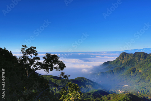 Beautiful mountain landscape with blue sky and clouds in a sunny day