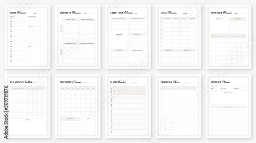 Minimalist Planner Pages Templates. Daily, Weekly, Monthly planner template. Life planners. Minimalist Life and Business planner. Planner Sheet Vector. Planner pages templates. Planner Bundle Template