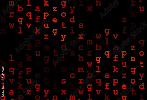 Dark orange vector background with signs of alphabet.
