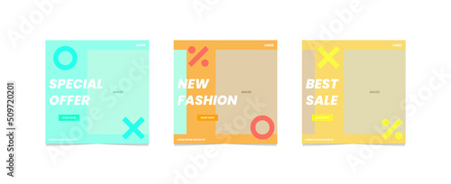 Social media template and creative posts Vector set. Background template with copy space for text and design images with abstract colored shapes, line art,Poster,Banner,fashion