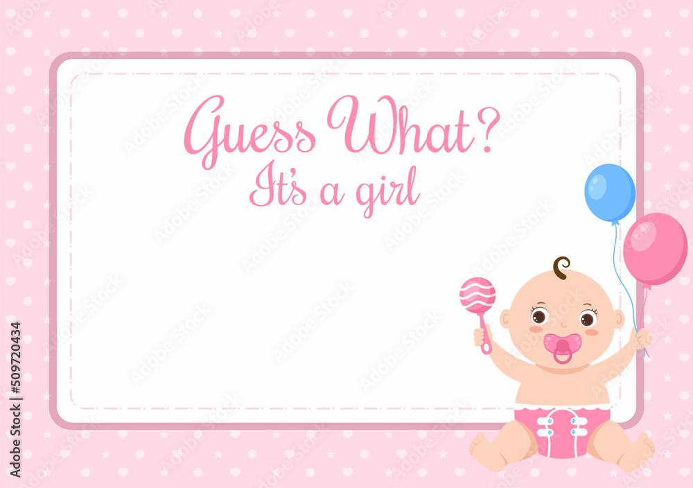 Birth Photo is it a Girl with a Baby Image and Pink Color Background Cartoon Illustration for Greeting Card or Signboard