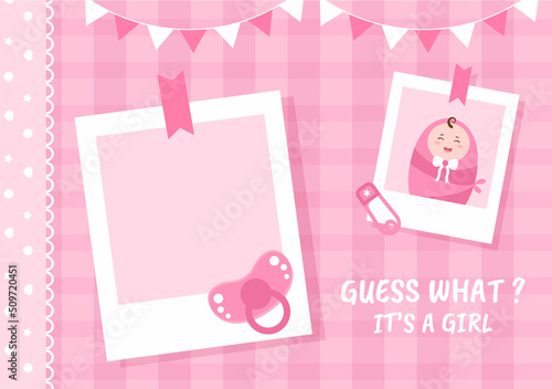 Birth Photo is it a Girl with a Baby Image and Pink Color Background Cartoon Illustration for Greeting Card or Signboard