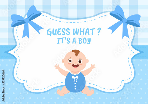 Birth Photo is it a Boy with a Baby Image and Blue Color Background Cartoon Illustration for Greeting Card or Signboard