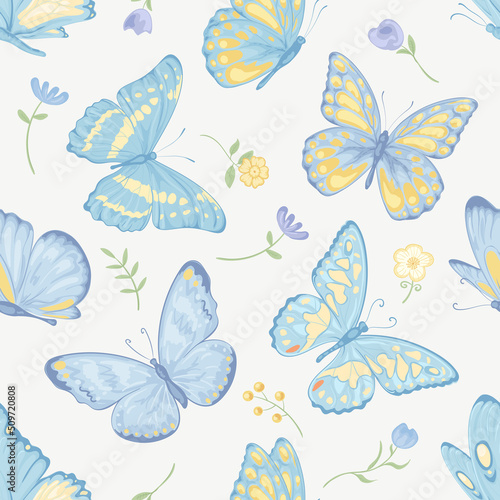 illustration Beautiful butterfly and flower botanical leaf seamless pattern for love wedding valentines day or arrangement invitation design greeting card