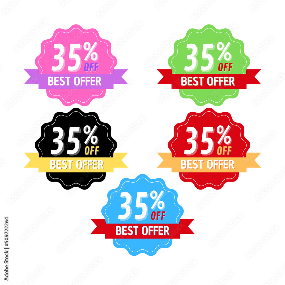 35% off, best Set of different discount promotion badges Vector graphic illustration design 35% off, best Set of different discount promotion badges Vector graphic illustration design