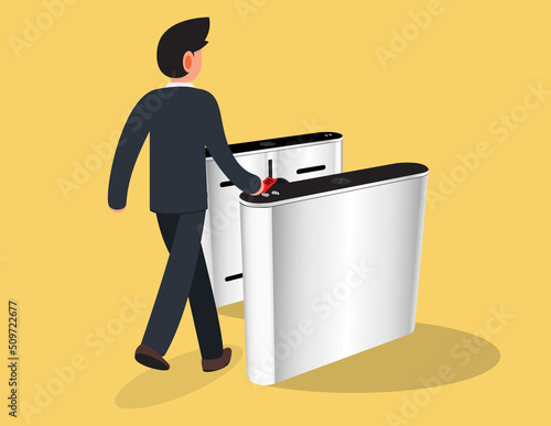 One-way flap gate barrier. Entrance Control system  with RFID card