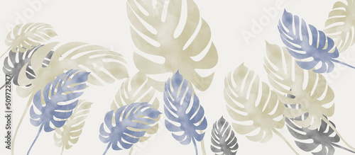 Tropical floral foliage palm leaves, Vector nature illustration in vintage watercolor style on light yellow background. Canvas art for wallpaper, wall arts, prints, fabric, pattern and packaging.