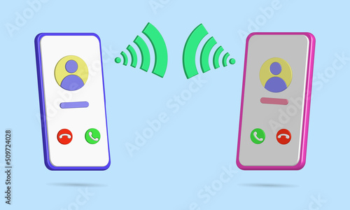 3D couple calling smartphone vector illustration, blue and pink color, best for your communication property images