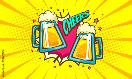 Cartoon cheers with glass illustration background