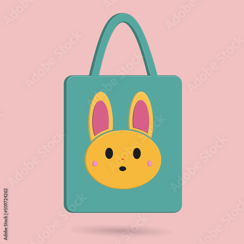 Tote bag with cute animal pictures icon vector illustration