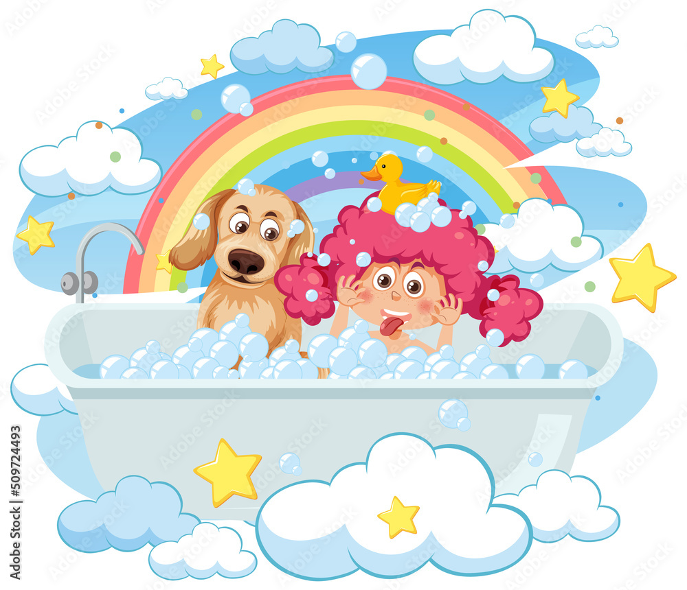 Kids playing bubbles in bathtub Kids playing bubbles in bathtub