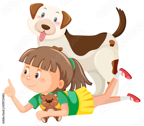 Cartoon cute girl with a dog