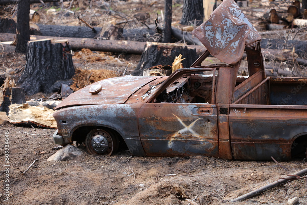 old burned car