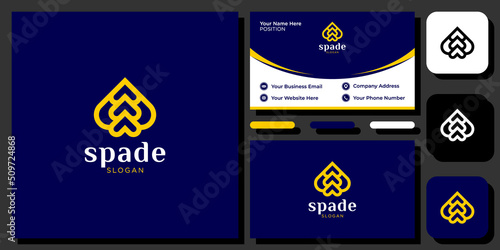 Spade card outline unique modern gold yellow with business card template 