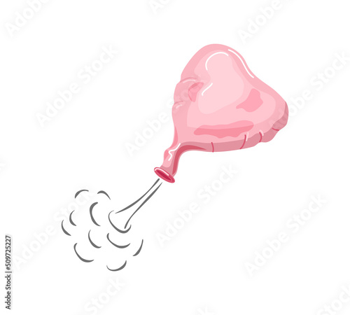 Heart Balloon deflates, flies away. Scientific experiment. Vector cartoon illustration. 