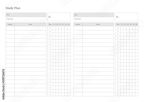 Note, scheduler, diary, calendar planner document template illustration. Study plan form.