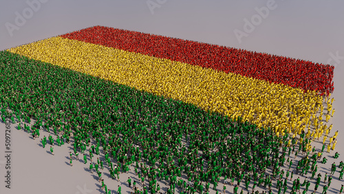 A Crowd of People coming together to form the Flag of Bolivia. Bolivian Banner on White. photo