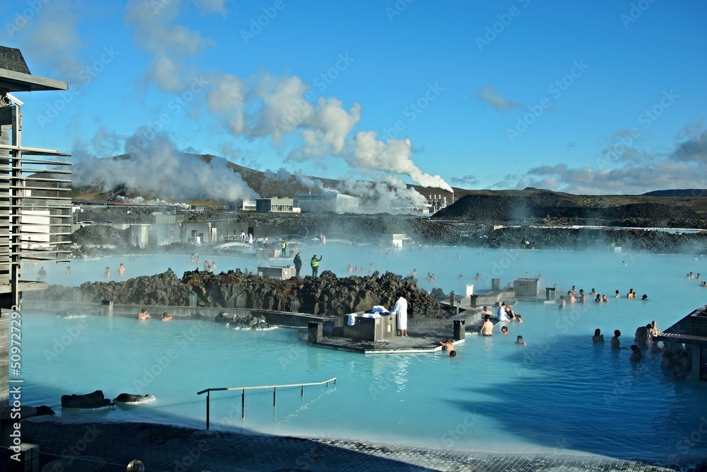 Behang Iceland-view of Blue Lagoon and Geothermal Power Plant in the Reykjanes peninsul