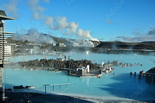 Iceland-view of Blue Lagoon and Geothermal Power Plant in the Reykjanes peninsula photo