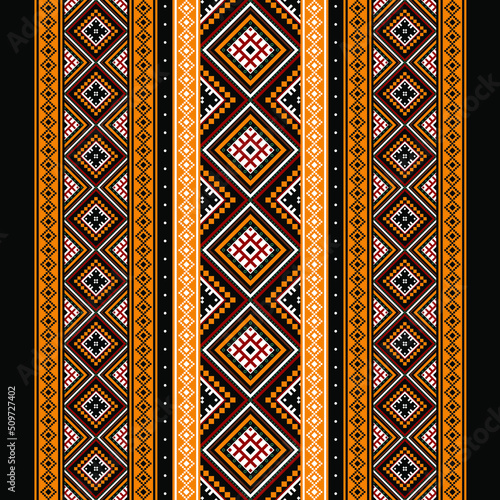 Geometric ethnic oriental seamless pattern traditional Design for background,carpet,wallpaper.clothing,wrapping,Batik fabric,Vector illustration.embroidery style - Sadu, sadou, sadow or sado