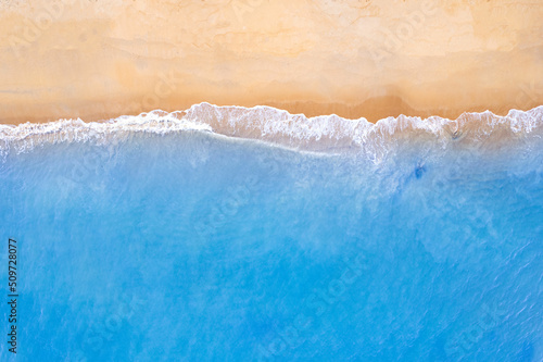 Aerial photograph of the beautiful tropical paradise beach of the Andaman Sea. amazing view turquoise water sunny aerial scenery