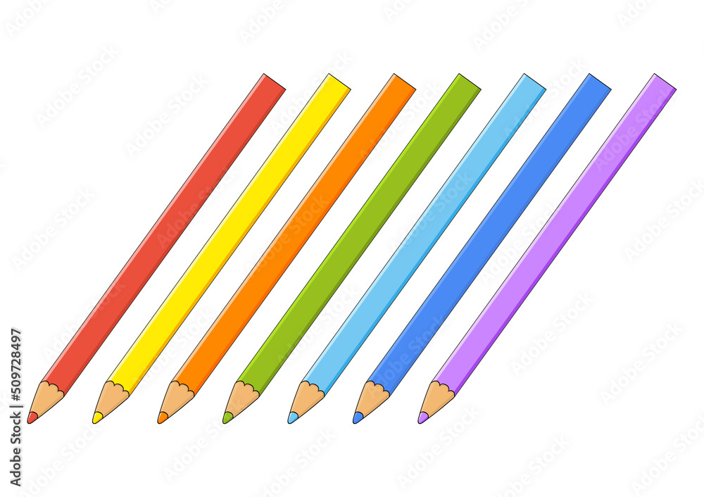 Colour pencils. Design element. Vector illustration isolated on white background. Template for books, stickers, posters, cards, clothes.