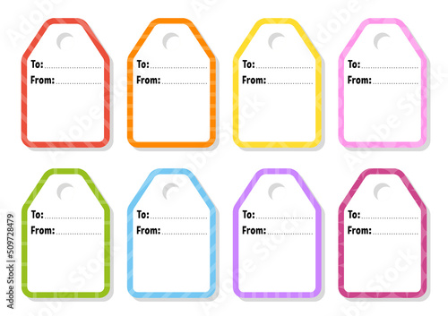 Gift tags. For holidays with space for your text. Bright stickers. Rectangular label. Color vector isolated illustration.