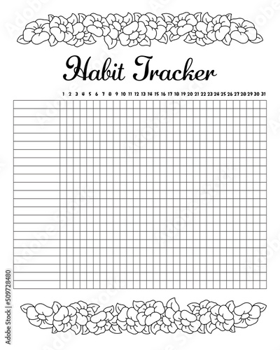 Habit tracker to improve your life. Sheet template for printing. Vector illustration isolated on white background.