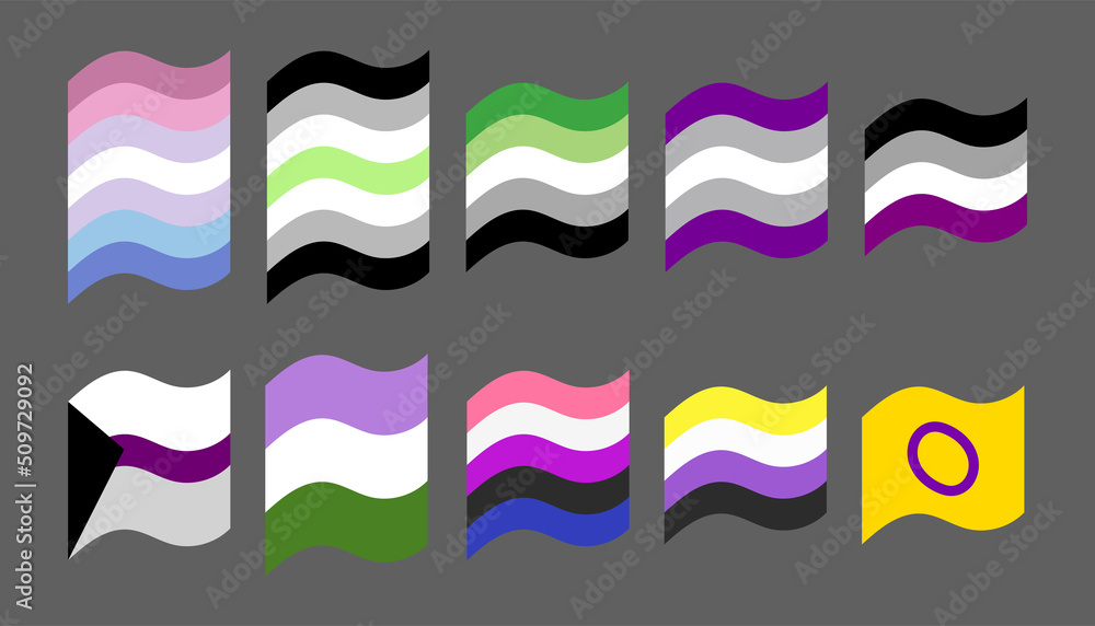 Genderqueer and intersex flags vector set illustration.