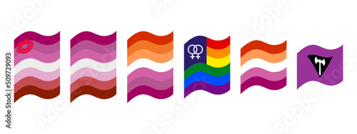 Different lesbian flags set vector illustration.