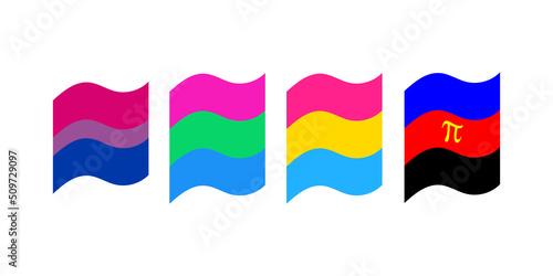 Polyamory, pansexual, polysexual and bisexual flags vector set illustration.