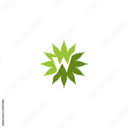 abstract initial letter W in green color isolated in white background applied for CBD or marijuana product services logo also suitable for the brands or companies that have initial name W or WW