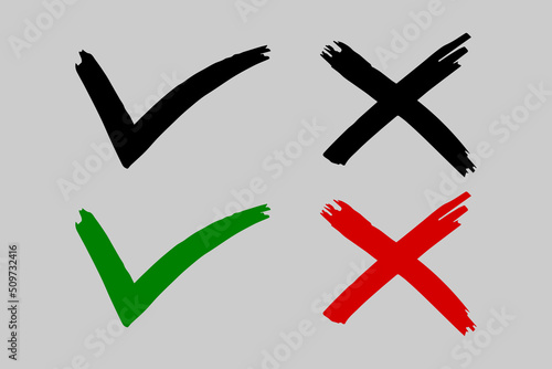 Tick and cross signs. Checkmark OK and X icons.