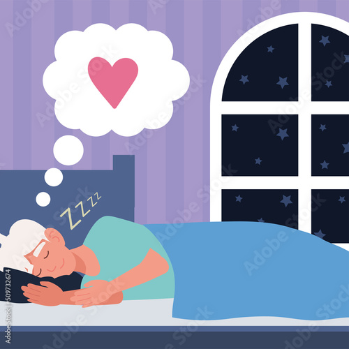 man sleeping dreaming love
