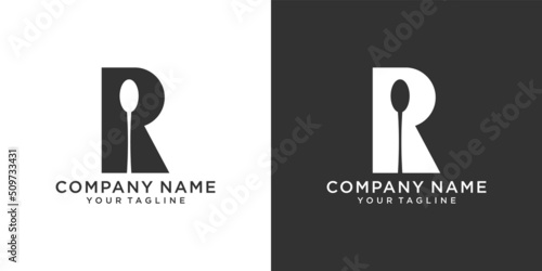 Initial letter R with tablespoon vector logo design concept.