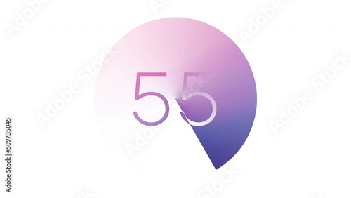 One minute countdown numbers from sixty to zero. High quality 4k video. Beautiful design timer with colourful vivid gradient shape spinning continuously. photo