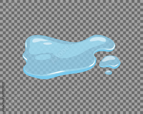 Water spill, puddle on a isolated transparent background. Blue autumn natural liquid on the ground. Clean water. Vector illustration. 