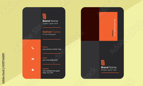 Orange & black corporate agency editable business card both-sided CMYK color print-ready personal and agency use 