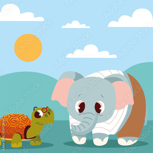 Fototapeta Naklejka Na Ścianę i Meble -  cartoon turtle and elephant