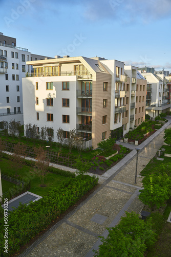 Sun in the contemporary apartment residence complex.