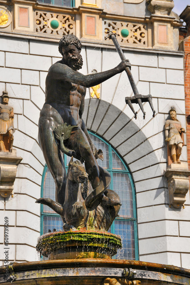 Obraz premium Neptune's Fountain - is a historic fountain in Gdansk, Pomeranian Voivodeship, Poland.