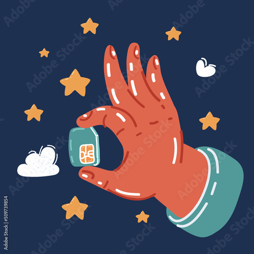 Cartoon vector illustration of Hand holding sim card
