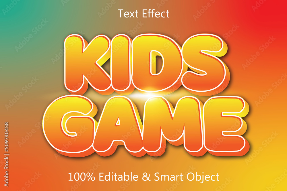 Kids Games Text Effect 3 dimension Emboss Cartoon Style