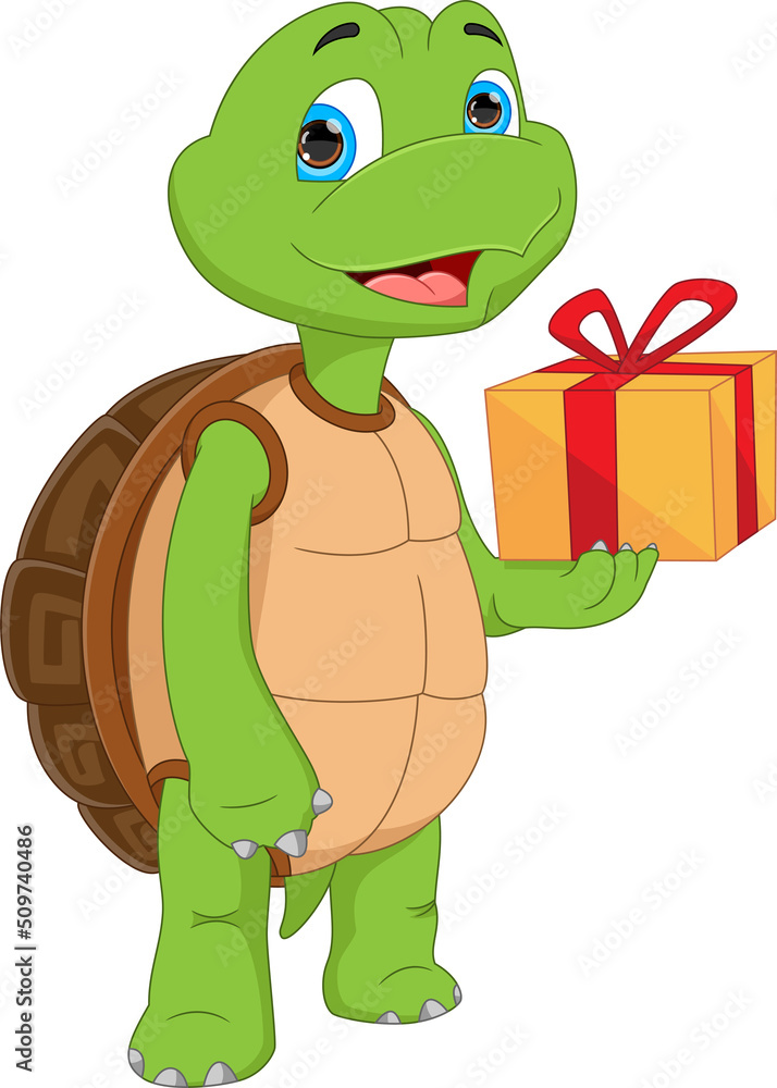 Obraz premium cartoon cute turtle with gift box