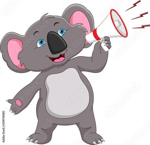 cartoon cute koala holding a megaphone