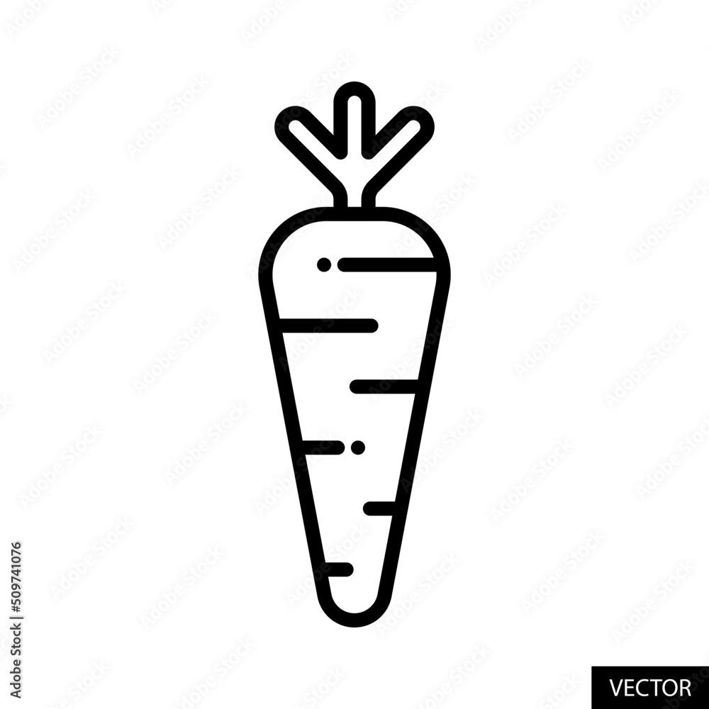 Carrot, Root vegetable vector icon in line style design for website design, app, UI, isolated on white background. Editable stroke. Vector illustration. Carrot, Root vegetable vector icon in line style design for website design, app, UI, isolated on white background. Editable stroke. Vector illustration.