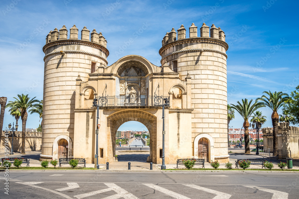 View at the Palm gate in the streets of Badajoz - Spain