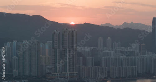Hong Kong city skyline sunset